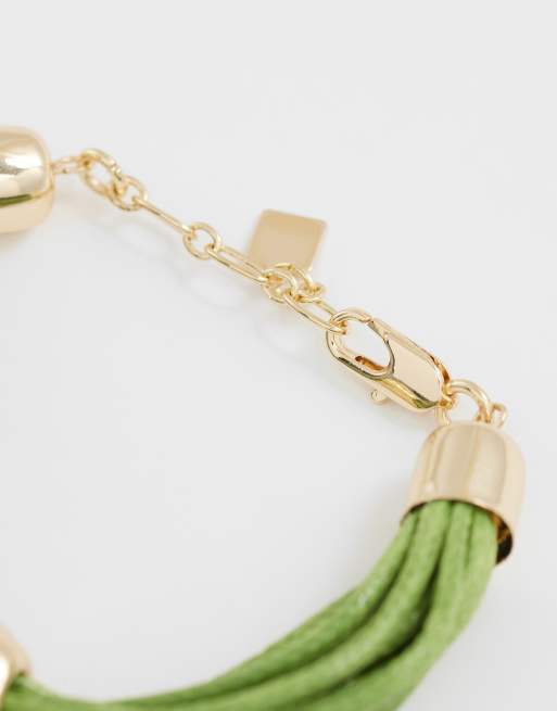 ASOS DESIGN - Grønt armbånd med snor og guldfarvet perledetalje, 2 af 3