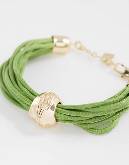 ASOS DESIGN - Grønt armbånd med snor og guldfarvet perledetalje, 3 af 3