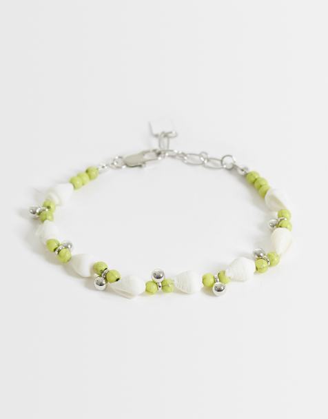 ASOS DESIGN - Grønt og hvidt armbånd med imiterede små skaldetaljer - view 1