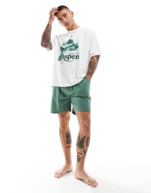 ASOS DESIGN - Grønt pyjamassæt med grafisk print