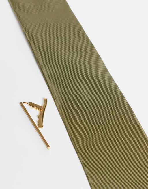 ASOS DESIGN - Grønt slips i satin med slipsenål, 2 af 3