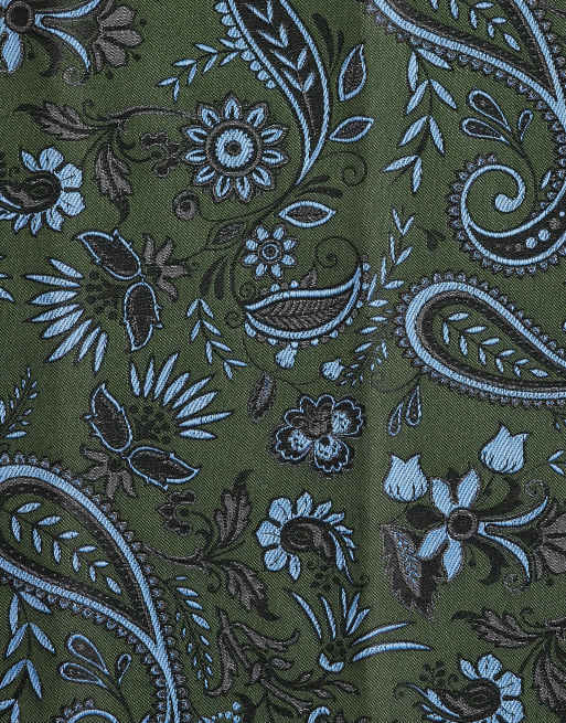 ASOS DESIGN - Grønt slips og lommeklud med blomstermønster med blå tråd, 2 af 3