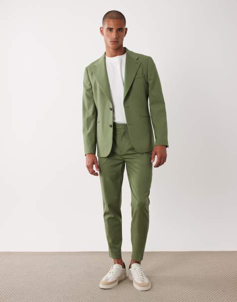 ASOS DESIGN - Grønt smalt habitsæt i 100% sommeruld - view 1