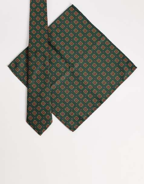 ASOS DESIGN - Grønt sæt med slips og lommeklud med vintage-print - view 1