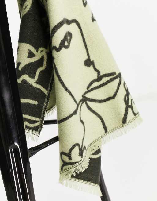 ASOS DESIGN - Grønt tørklæde i jacquard med ansigtsprint, 3 af 4