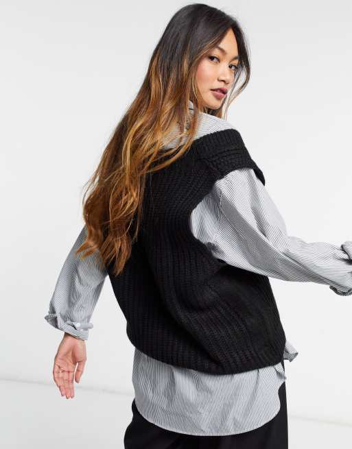 ASOS DESIGN – Grob gestrickter Pullunder in Schwarz ASOS