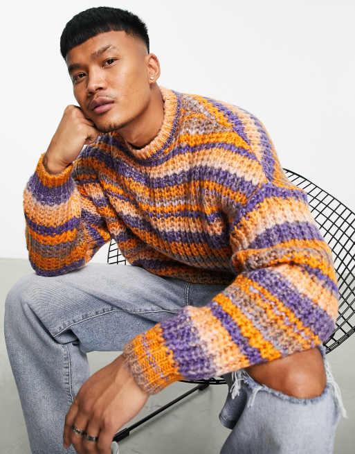 ASOS DESIGN – Grober Strickpullover in bunter Space-Dye- und Streifen-Optik