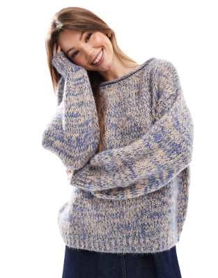 ASOS DESIGN - Grobmaschiger One-Shoulder-Strickpullover in Blau aus Zwirngarn