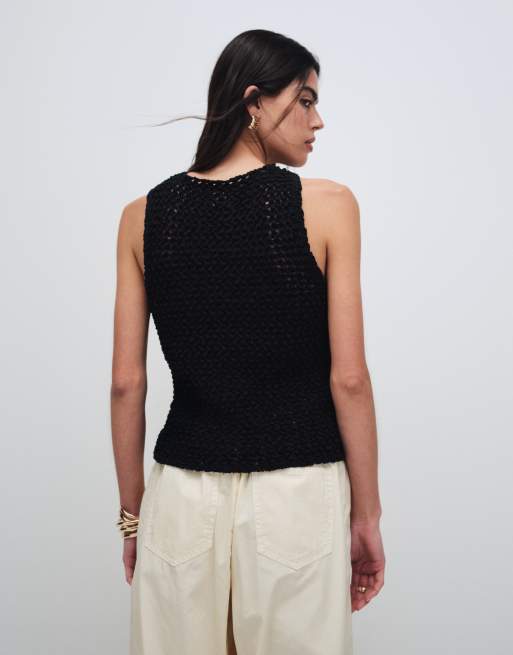 ASOS DESIGN – Grobmaschiges Trägertop aus Bändchengarn in Schwarz, 4 von 8