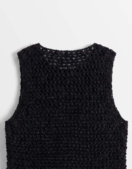 ASOS DESIGN – Grobmaschiges Trägertop aus Bändchengarn in Schwarz, 8 von 8
