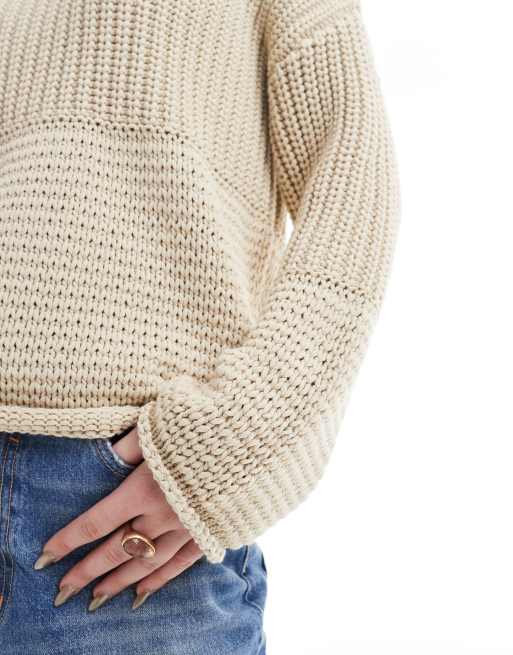 ASOS DESIGN – Grobstrick-Pullover in Hellbeige mit Rundhalsausschnitt, 3 von 4