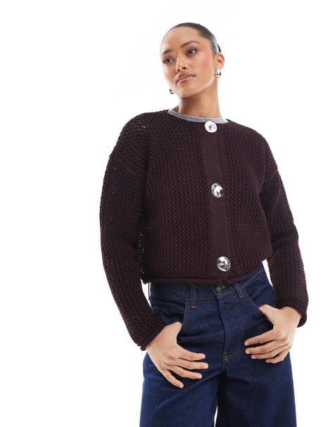 ASOS DESIGN – Grobstrickjacke in Burgunderrot - view 1