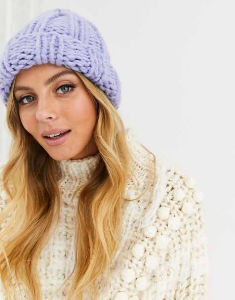 ASOS DESIGN – Grobstrickmütze in Flieder