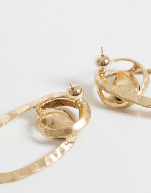 ASOS DESIGN – Große Ohrstecker in gebürsteter Gold-Optik mit schwarzem, eingesetztem Schmuckstein, 3 von 5