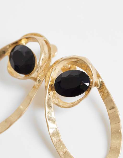 ASOS DESIGN – Große Ohrstecker in gebürsteter Gold-Optik mit schwarzem, eingesetztem Schmuckstein, 4 von 5