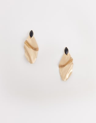 ASOS DESIGN - Große Ohrstecker in gebürsteter Goldoptik mit schwarzem Schmuckstein-Goldfarben