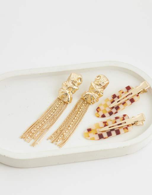 ASOS DESIGN – Große Ohrstecker in geschmolzener Goldoptik mit Quasten-Detail, 2 von 4