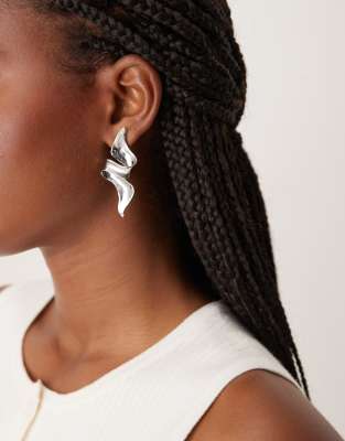 ASOS DESIGN – Große Ohrstecker in Silber mit organisch-abstrakter Form - view 1