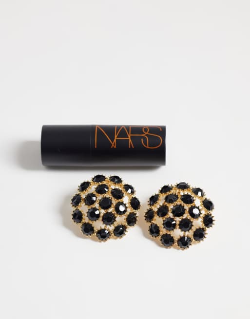 ASOS DESIGN große Ohrstecker mit schwarzem Kristalldetail in Goldoptik, 3 von 4