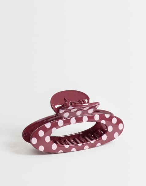 ASOS DESIGN große ovale Haarklammer mit Polka-Dots in Pink und Burgunderrot - view 1