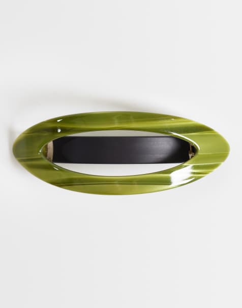 ASOS DESIGN – Große ovale Haarspange aus Kunstharz in Olivgrün - view 1