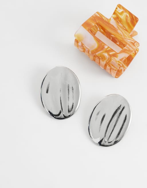ASOS DESIGN – Große ovale Ohrstecker in Silberoptik, 2 von 4
