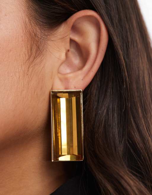 ASOS DESIGN – Große, rechteckige Ohrringe in Goldoptik mit eingefasstem Bernstein, 3 von 3