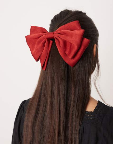ASOS DESIGN – Große Schleifen-Haarspange aus Satin in Rot - view 1