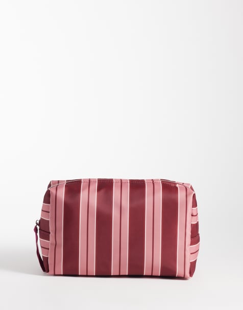 ASOS DESIGN – Großer Kulturbeutel in Rosa und Burgunderrot gestreift - view 1