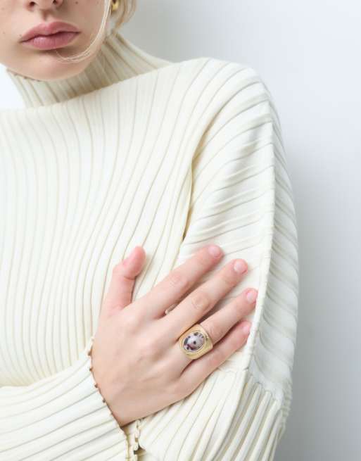 ASOS DESIGN großer Ring mit Steinbesatz in Goldoptik, 2 von 5
