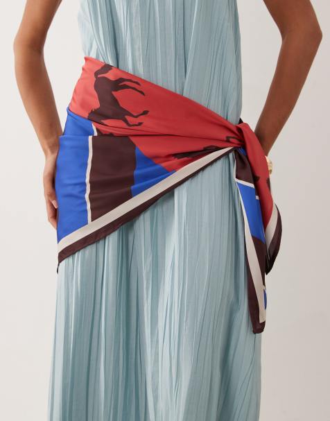 ASOS DESIGN – Großer Schal mit geteiltem Pferde- und Streifenmuster - view 1