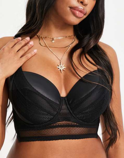 ASOS DESIGN – Größere Brust – Izzy – Vorgeformter BH aus geometrischem Netzstoff und Satin in Schwarz - view 1