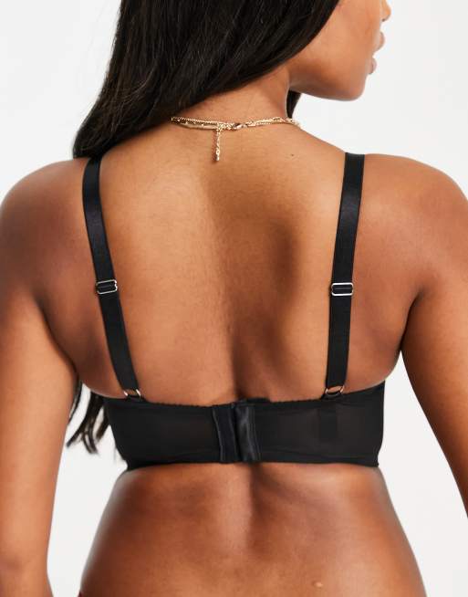 ASOS DESIGN – Größere Brust – Izzy – Vorgeformter BH aus geometrischem Netzstoff und Satin in Schwarz, 2 von 4