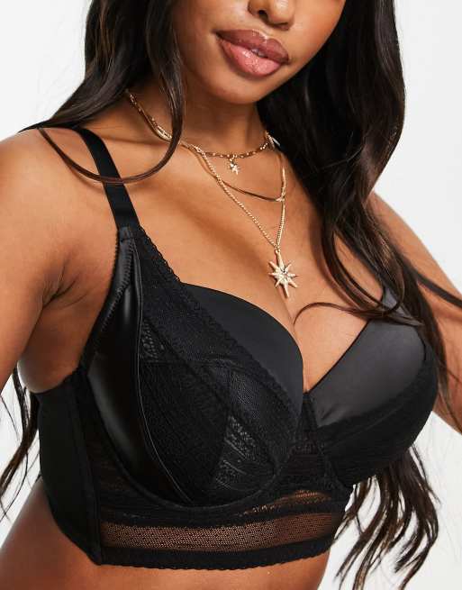 ASOS DESIGN – Größere Brust – Izzy – Vorgeformter BH aus geometrischem Netzstoff und Satin in Schwarz, 4 von 4