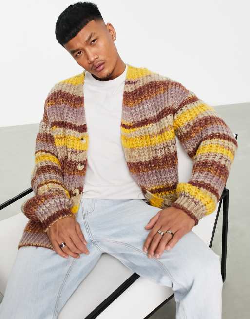 ASOS DESIGN - Grofgebreid gestreept vest in multi space-dye