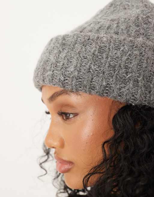 ASOS DESIGN - Grofgebreide beanie van wolmix in grijs, 2 van 3