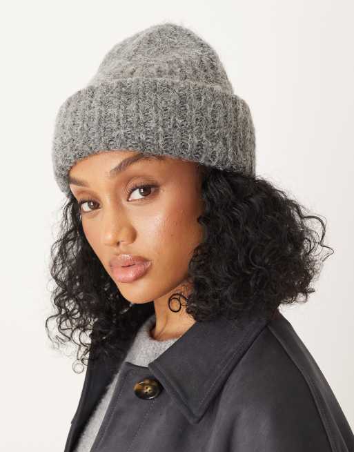 ASOS DESIGN - Grofgebreide beanie van wolmix in grijs, 3 van 3