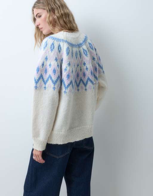 ASOS DESIGN - Grofgebreide oversized trui met fairisle-motief in crème, 4 van 5