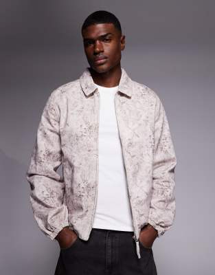 Großflächig gemusterte Regular-Fit-Bomberjacke-Neutral Neutral L