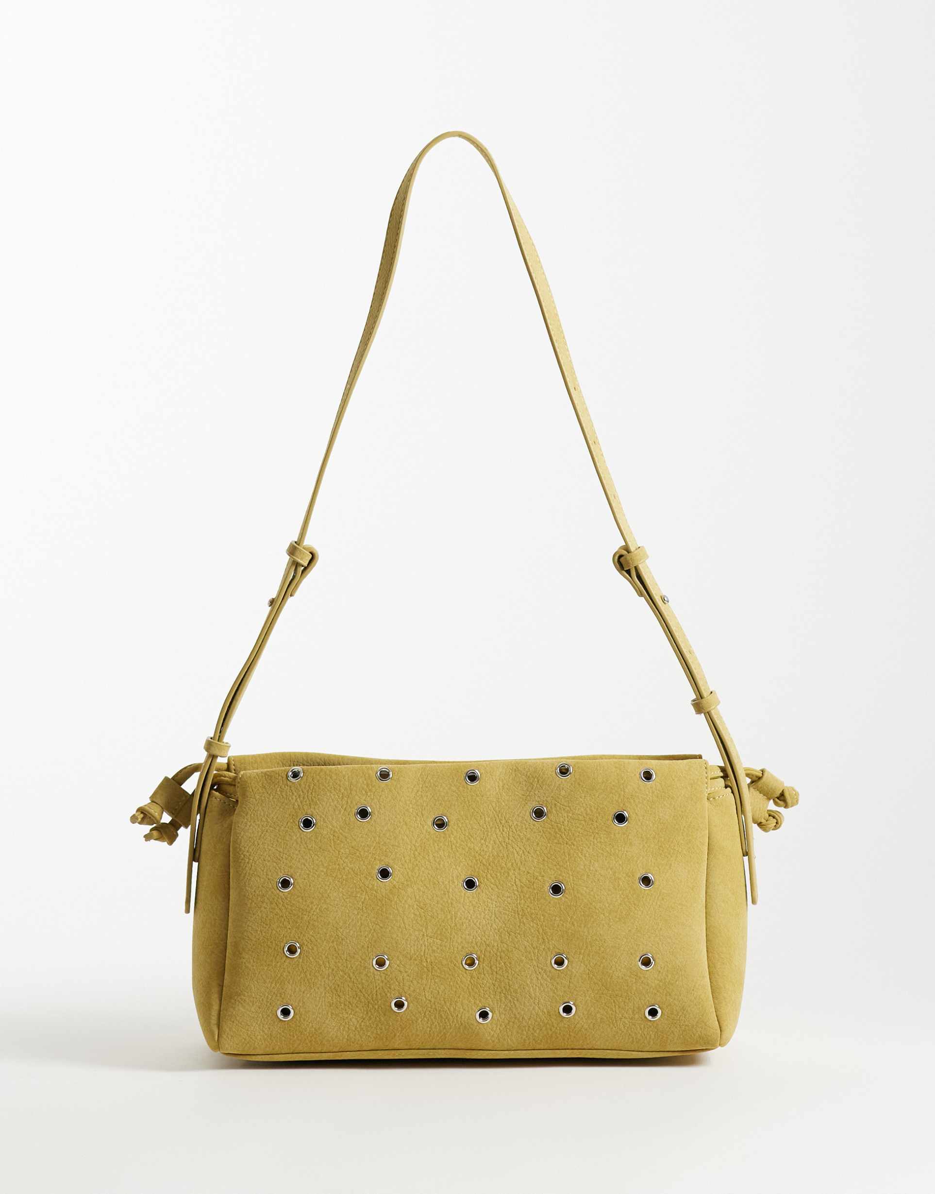 asos design grommet faux suede adjustable crossbody bag in ocher