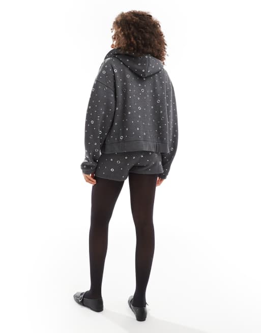 ASOS DESIGN grommets zip up hoodie in gray | ASOS