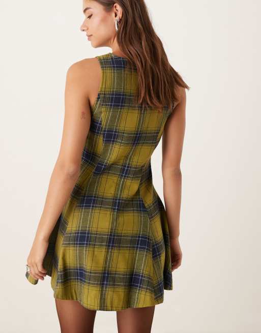 ASOS DESIGN – Grön, ärmlös miniklänning med breda veck och rutigt mönster, 4 av 4