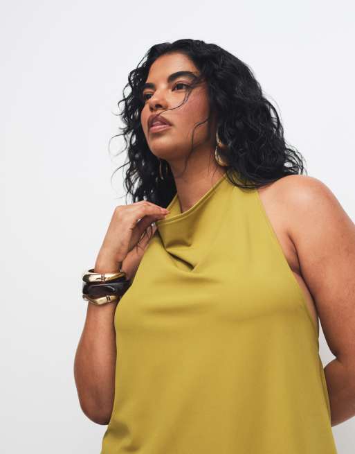ASOS DESIGN – Grön, åtsmitande, lång topp i twill med asymmetrisk fåll, del av set, 3 av 8