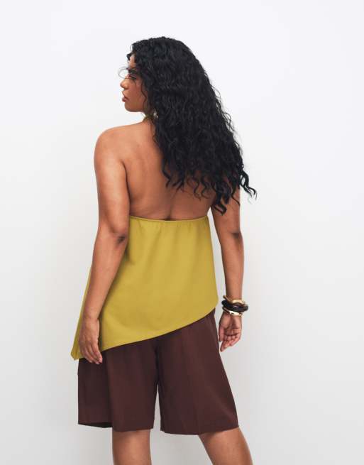 ASOS DESIGN – Grön, åtsmitande, lång topp i twill med asymmetrisk fåll, del av set, 4 av 8