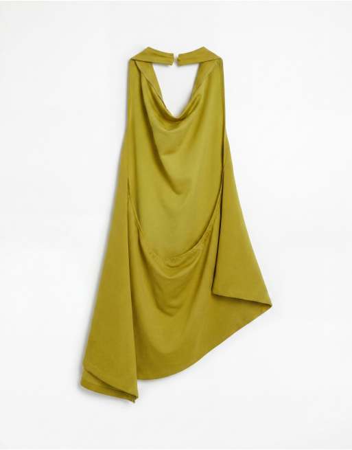 ASOS DESIGN – Grön, åtsmitande, lång topp i twill med asymmetrisk fåll, del av set, 6 av 8