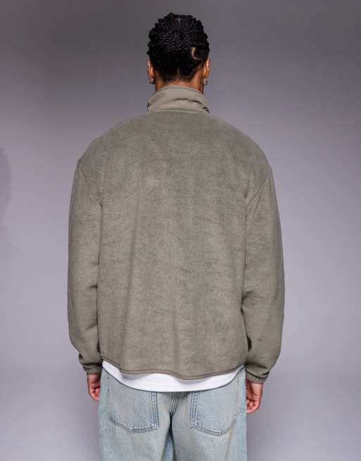 ASOS DESIGN – Grön, avslappnad fleecejacka med knäppning, 3 av 5
