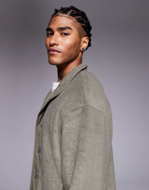 ASOS DESIGN – Grön, avslappnad fleecejacka med knäppning, 4 av 5