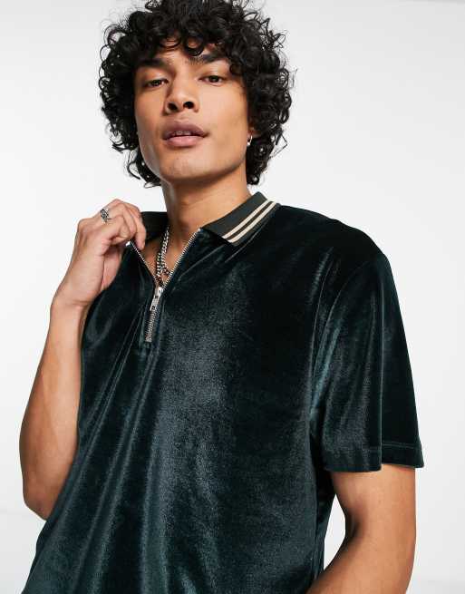 ASOS DESIGN – Grön, avslappnad pikétröja i velour  