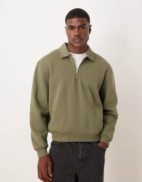 ASOS DESIGN – Grön, avslappnad sweatshirt med boxig passform och krage - view 1