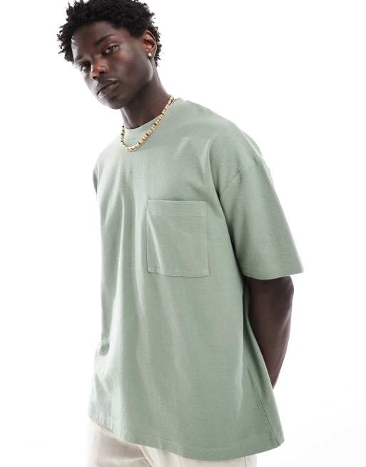 ASOS DESIGN – Grön, avslappnad t-shirt i bouclé 